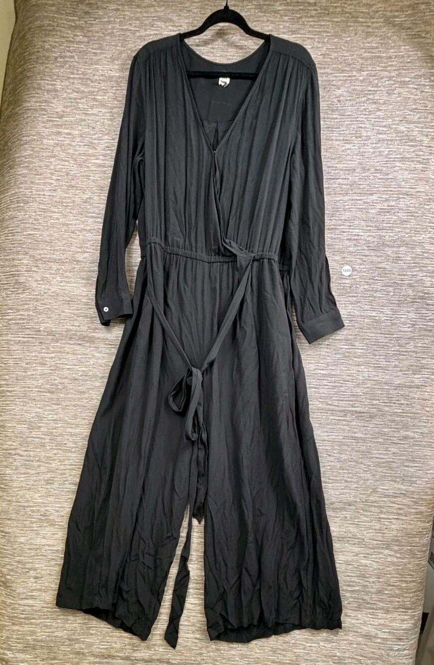 Gap Long Sleeve Wrap Jumpsuit Womens Size XL Black Casual Stretch